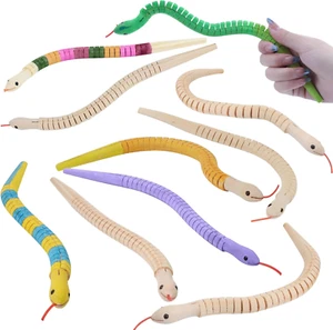 10 Pcs Unfinished Wooden Wiggly Snakes Set, 12-Inch Paintable Wooden Snake Toy, - Picture 1 of 12