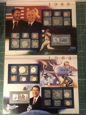 1984 & 1985 P & D Mint Sets In Postal Commemorative Society Display Panel - Image 1 of 4