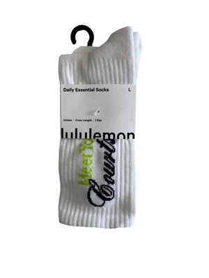 Lululemon Unisex Daily Essential Crew SocksTennis White/Sour Grape Sz Large NWT - Image 1 of 4