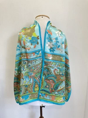 AS8# Jammers & Leufgen Silk Floral Paisley Scarf Shawl Wrap Turquoise Multicolor - Image 1 of 4