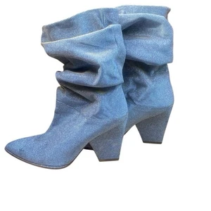 Stuart Weitzman Slouch Boot Pointed Toe Metallic Gunmetal Sz 11 Retro 80s Glam - Picture 1 of 13