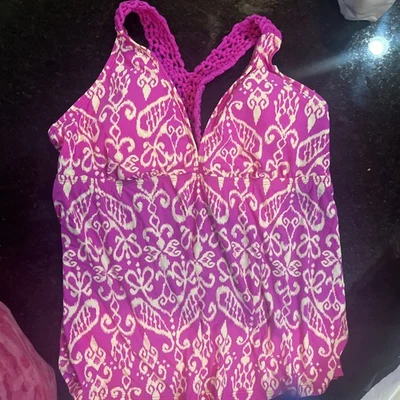 $65 Athena Para Mujer Púrpura Elastizado Cuello en V Espalda Corredora Traje de Baño Tankini Top Talla 14 Foto 1 de 2