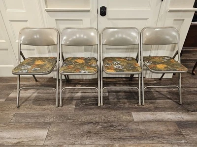 Set of 4 Samsonite Padded Folding Chairs Green Floral 1960s MCM Antique - Image 1 of 4