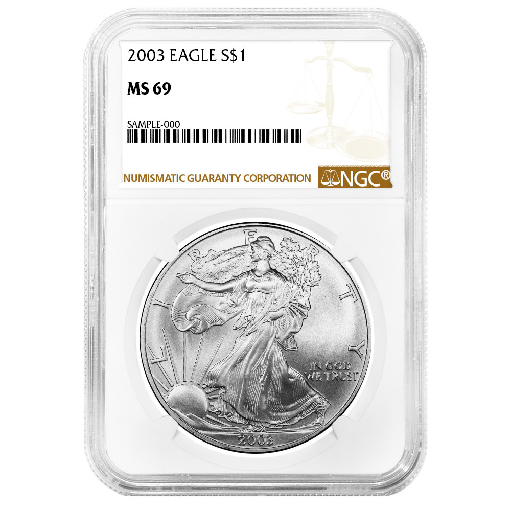 American Eagle MS 69 Graded 2003 Silver Bullion Coins for