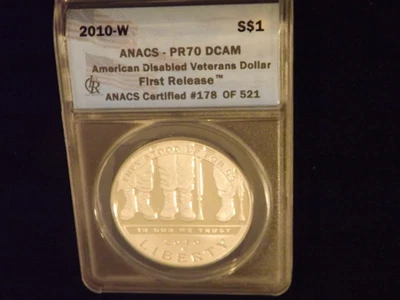 2010-W     $1 American Disabled Veterans  First Release     ANACS  PR 70 - Image 1 of 2