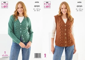 6426 Knitting Pattern Womens Aran Ladies Cable Waistcoat & Cardigan King Cole - Picture 1 of 4