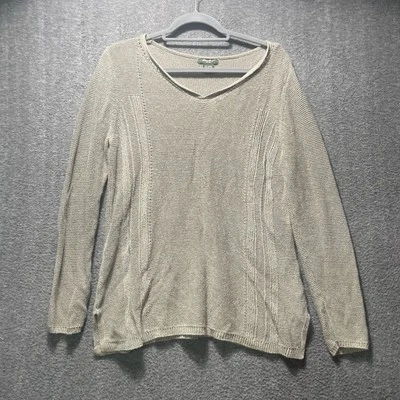 Suéter grande Eddie Bauer para mujer verde claro cuello en V rayón algodón Ramie Foto 1 de 4