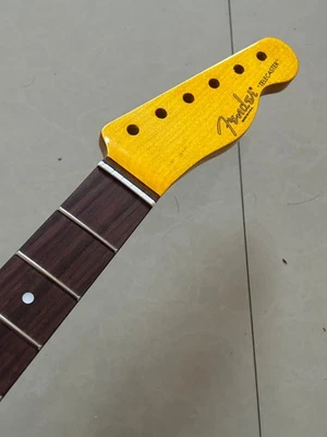 Vintage DIY 21 Fret rosewood Maple Electric Guitar Neck parts Yellow Gloss - Image 1 of 4