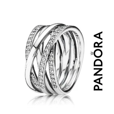 Authentic PANDORA Sparkling & Polished Lines Silver Ring S925 ALE, NEW w/BOX - Image 1 of 4