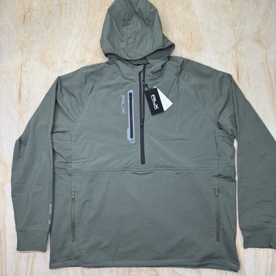 NEW RLX Golf Ralph Lauren Mens Performance Terry 1/2-Zip Hoodie XL Green - Image 1 of 4