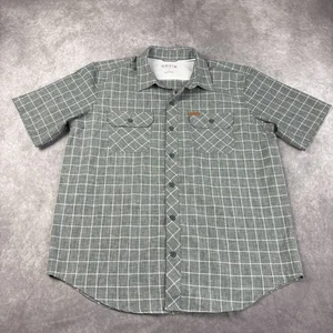 Orvis Wrinkle Free Short Sleeve Button Down Shirt Men’s L Check Plaid Gray White - Picture 1 of 16