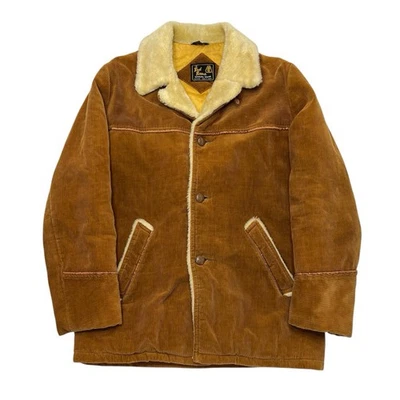 Vintage 70s Bud Berma Sherpa Corduroy Boa Jacket Mens Medium Chore Coat  - Image 1 of 4