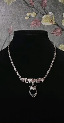 VTG Juicy Couture Silver-Tone "JUICY" Crown Heart Charm Necklace Toggle Closure  - Image 1 of 4