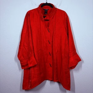 Ali Miles Womens Plus Size 3X Blouse Shirt Top Red Wearable Art Toggle Button - Picture 1 of 8