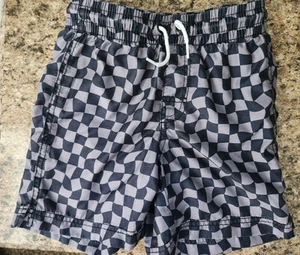 Boys Youth Old Navy Swim Trunks Shorts Black Gray Checkered Size Medium 8 - Picture 1 of 3