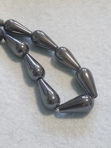 Hematite 10x20mm  Teardrop Beads 16 Inch Strand Temporarily Strung - Picture 1 of 4