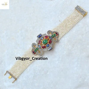 Pave Diamant Perlen Armband Multi Edelstein Schmuck vergoldet 925 Silber Geschenk - Bild 1 von 5