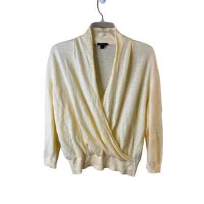 Lafayette 148 New York Light Yellow V Neck Long Sleeve Wrap Sweater XL Linen - Image 1 of 4