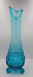 Vintage LE Smith Blue Three 3 Wheeler Ribbed Diamond Swung Vase 17 1/4" T - Picture 1 of 8