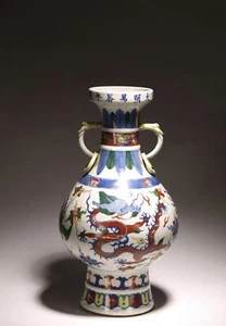 Rare Chinese Qing Dynasty Large Twin-Handled Wunli Porcelain Vase - Picture 1 of 8