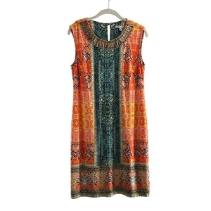 Sandra Darren Dress Sleeveless Multicolor Paisley 6 Shift Beaded Collar Egyptian - Picture 1 of 9