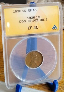 1936-P Lincoln Wheat Cent 1c  DDO FD-102 Die 2 ANACS EF45 - Picture 1 of 2