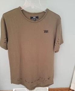 Young & Reckless Men's Olive Green "Ripped" Knit T-shirt Size Medium Excellent - Picture 1 of 9