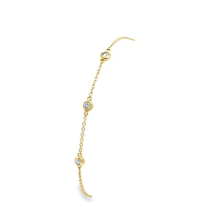 9ct Yellow Gold 3 Stone Round Brilliant Cut Diamond Bracelet Adjustable Length - Image 1 of 4