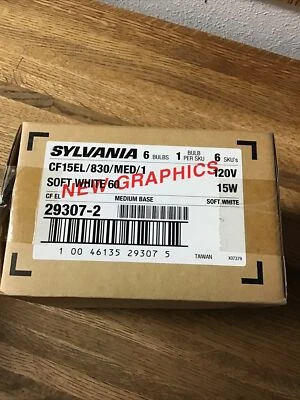 NOS SYLVANIA CF15EL/830/MED/1 #29307-2 120V 15 VATIOS CAJA BLANCA SUAVE DE 6 BOMBILLAS Foto 1 de 2