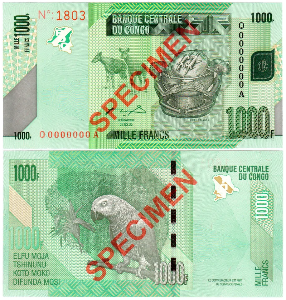 Congo Democratic Republic 1000 Francs P#101s (2005) SPECIMEN Mint UNC - Image 1 of 1