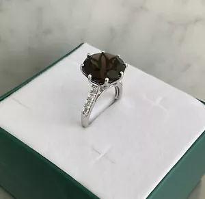 Designer Brazilian Smoky Quartz & Zircon Ring 9.85 CTW Sterling Silver Size 7 - Picture 1 of 20