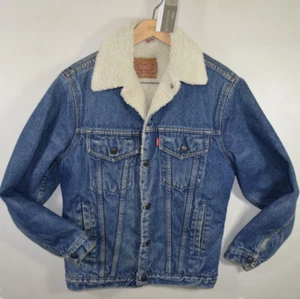 vintage Mens LEVIS 70608 0215 TRUCKER Sherpa JACKET size S small denim fleece uk - Picture 1 of 24