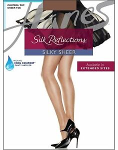 Hanes Pantyhose 4Pack Silk Reflections Cool Comfort Control Sheer Toe Sandalfoot