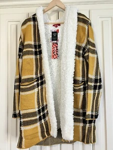 Net. 153 Plaid Sherpa Lined Hooded Long Cardigan Jacket Size M/L NWT - Picture 1 of 8
