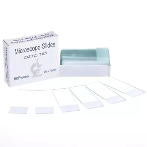 Diapositivas para microscopio, paquete de 50 de vidrio transparente con bordes de tierra de extremo esmerilado blanco - Imagen 1 de 3