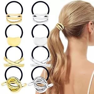 8PCS Metal Geometric Elastic Hair Ties, Geometric Elastic Ponytail Hair Cuff - Picture 1 of 5
