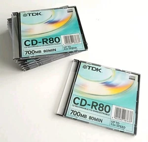Lot de 10 CD-R TDK – 700 Mo / 80 min – 52x – Neufs sous blister – Slim Case - Photo 1/4