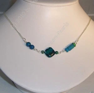 ♥Dream-PearlsDesign Halskette Chrysokoll Azurit Malachit blau grün silber ♥HK066 - Bild 1 von 1
