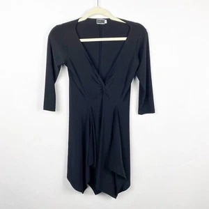 Sympli Womens Timeless Twist Front Tunic Top Asymmetrical Black Slinky Size 4 - Picture 1 of 6