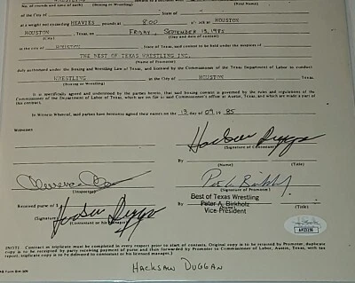 Hacksaw Jim Duggan Signed 1985 WWF Wrestling Contract – JSA COA – HOF Legend - Image 1 of 4