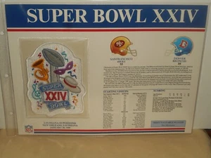 TARJETA PARCHE OFICIAL 1990 SB XXIV NFL Super Bowl 24 49ers Broncos Willabee Ward - Imagen 1 de 7