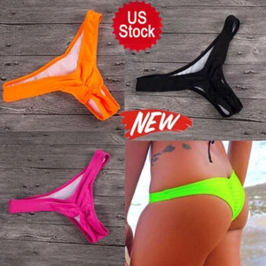 Womens Bikini Triangle Thong Bottom Brazilian V Cheeky Ruched Swimwear Briefs - Picture 1 of 18