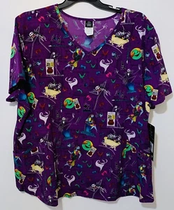 Disney The Nightmare Before Christmas Sz 3XL Women V-Neck Scrub Top Purple - Picture 1 of 11