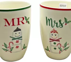 NEW Lenox Coffee Mugs Mr & Mrs Marshmallow Snowman 16 oz Hosting The Holidays - Picture 1 of 7