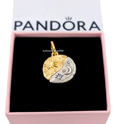 New 100%  Authentic PANDORA 14k Gold 925 Sun & Moon Medallion Charm 763977C01 - Image 1 of 4