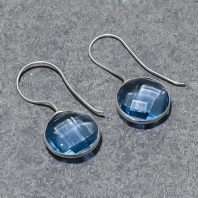 Faceted Tanzanite Quartz Round Shape Gemstone Jewelry Earrings 1.18" SR 5400 - Image 1 of 4