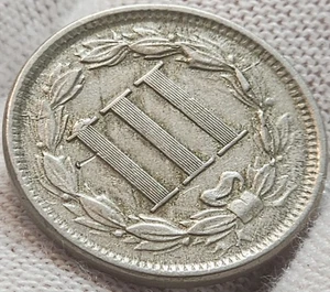 1866 Three Cent Nickel - Civil War Era - VF Very Fine U.S. 3c Type Coin - J3-66 - Picture 1 of 4