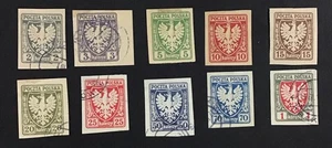 Polen 1919 ss MH & gest. Sc#61 -71 (kurz Sc#64) (W47) - Bild 1 von 2