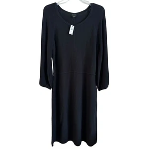 NWT Talbots Pure Merino Wool Sweater Dress Long Bell Sleeve Size M Black - Picture 1 of 5
