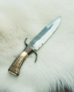 15" Handmade J2 Carbon Steel Blade | Hunting Bowie Knife With Stag Antler Handle - Picture 1 of 3